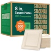 image:image100 Compostable Square Paper Plates 8 inch 500Bulk Pack  PFASFree  BPI Certified Heavy Duty EcoFriendly Biodegradable Bagasse Dinner Plates  Natural Brown 8x8 Plate8 Square  500 Pack
