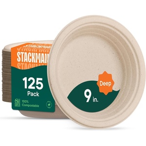 image:image100 Compostable Deep Dish Plates  9 Inch 125Pack Heavy Duty Brown9 Deep Dish