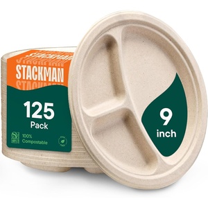 image:image100 Compostable Deep Dish Plates  9 Inch 125Pack Heavy Duty Brown9 Sectional