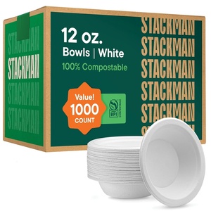 image:image100 Compostable Paper Bowls 12 oz 1000 Count HeavyDuty Soup Bowls  Natural White Color Unbleached Bagasse Bowls  EcoFriendly Disposable Biodegradable Sugarcane  Bulk Case 8 x 125 Pack7 inch Bowl 12 oz  1000 Pack