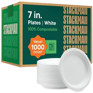 image:image100 Compostable Paper Bowls 12 oz 1000 Count HeavyDuty Soup Bowls  Natural White Color Unbleached Bagasse Bowls  EcoFriendly Disposable Biodegradable Sugarcane  Bulk Case 8 x 125 Pack7 inch Round  1000 Pack