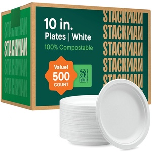 image:image100 Compostable Paper Bowls 12 oz 1000 Count HeavyDuty Soup Bowls  Natural White Color Unbleached Bagasse Bowls  EcoFriendly Disposable Biodegradable Sugarcane  Bulk Case 8 x 125 Pack10 inch Round  500 Pack