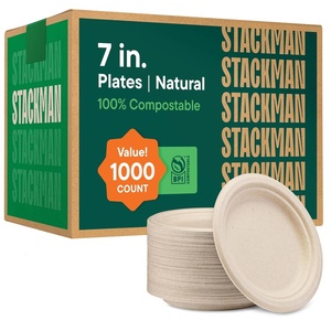 image:image100 Compostable Paper Plates 7 Inch 1000 Count HeavyDuty Dessert Plates  Natural Brown Color Unbleached Bagasse  EcoFriendly Disposable Biodegradable Sugarcane Plates  Bulk Case 8125 Pack7 Round  1000 Pack
