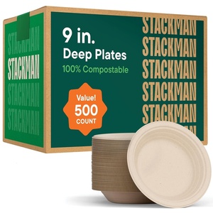 image:image100 Compostable Paper Plates 7 Inch 1000 Count HeavyDuty Dessert Plates  Natural Brown Color Unbleached Bagasse  EcoFriendly Disposable Biodegradable Sugarcane Plates  Bulk Case 8125 Pack9 Deep  500 Pack