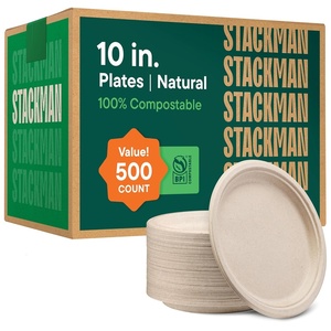 image:image100 Compostable Paper Plates 7 Inch 1000 Count HeavyDuty Dessert Plates  Natural Brown Color Unbleached Bagasse  EcoFriendly Disposable Biodegradable Sugarcane Plates  Bulk Case 8125 Pack10 Round  500Case