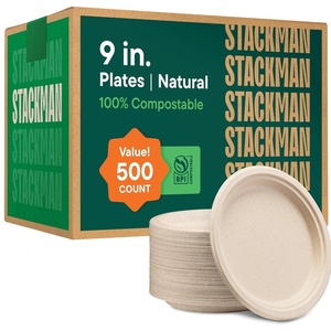 image:image100 Compostable Paper Plates 7 Inch 1000 Count HeavyDuty Dessert Plates  Natural Brown Color Unbleached Bagasse  EcoFriendly Disposable Biodegradable Sugarcane Plates  Bulk Case 8125 Pack9 Round  500 Pack