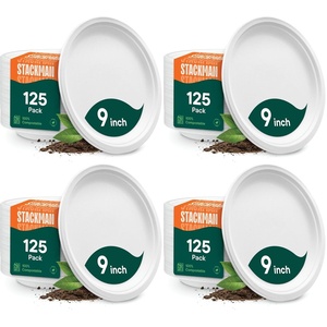 image:image100 Compostable Paper Plates Heavy Duty Disposable Plates 125Pack 9 Inch Plates  EcoFriendly Biodegradable Sugarcane Bagasse Natural White 9 Sturdy Dinner Paper Plate Disposable9 Round  500 Pack