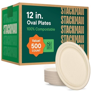 image:image100 Compostable Square Paper Plates 8 inch 500Bulk Pack  PFASFree  BPI Certified Heavy Duty EcoFriendly Biodegradable Bagasse Dinner Plates  Natural Brown 8x8 Plate125 Oval  500 Pack