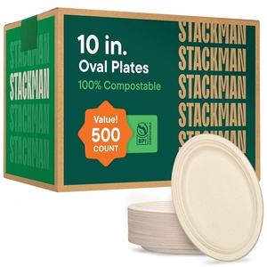 image:image100 Compostable Square Paper Plates 8 inch 500Bulk Pack  PFASFree  BPI Certified Heavy Duty EcoFriendly Biodegradable Bagasse Dinner Plates  Natural Brown 8x8 Plate10 Oval  500 Pack