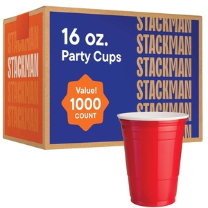 image:imageClear PET Plastic Flat Lids with Straw Slot 1000Pack for 12 16 20 24 oz Fits Ultra Clear Plastic Cups  Great Use for Cold Coffee Milkshakes Smoothies Juices Beer and Iced TeaRed