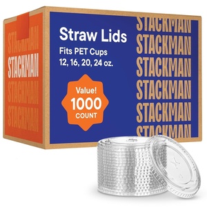 image:imageClear PET Plastic Flat Lids with Straw Slot 1000Pack for 12 16 20 24 oz Fits Ultra Clear Plastic Cups  Great Use for Cold Coffee Milkshakes Smoothies Juices Beer and Iced TeaClear