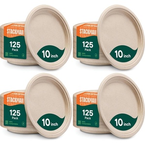 image:imageStack Man 100 Compostable Deep Dish Plates  10 Inch 125Pack Heavy Duty125 Count Pack of 4