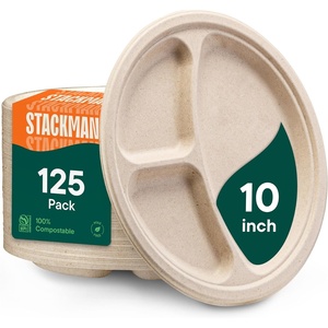 image:imageStack Man 100 Compostable Deep Dish Plates  10 Inch 125Pack Heavy Duty9 3Compartment