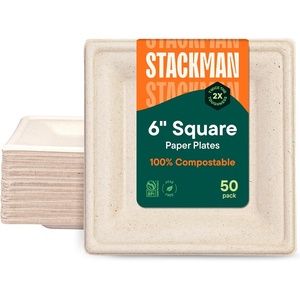image:imageStack Man 100 Compostable Oval Paper Plates 50Pack Heavy Duty 10 Inch EcoFriendly Biodegradable Bagasse Dinner Platters  Natural Brown 10 Oval Plates PFASFree BPI Certified6 Square