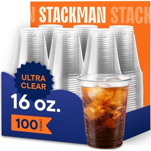 image:imageStack Man 100 Pack  20 oz Clear Disposable Plastic Cups PET Crystal Clear Disposable 20oz Plastic Cups16 Ounces