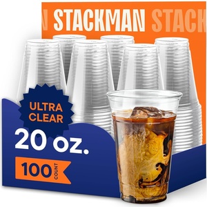 image:imageStack Man 100 Pack  20 oz Clear Disposable Plastic Cups PET Crystal Clear Disposable 20oz Plastic Cups20 Ounces