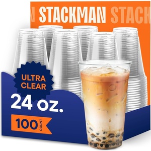 image:imageStack Man 100 Pack  20 oz Clear Disposable Plastic Cups PET Crystal Clear Disposable 20oz Plastic Cups24 Ounces